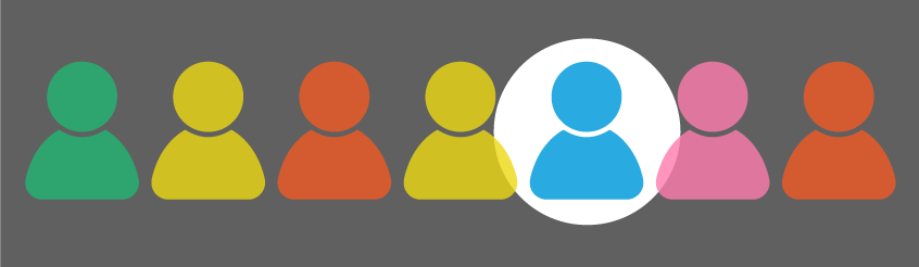 a row of 7 different people, and one is highlighted