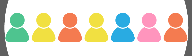 a row of 7 people different people, and all are highlighted