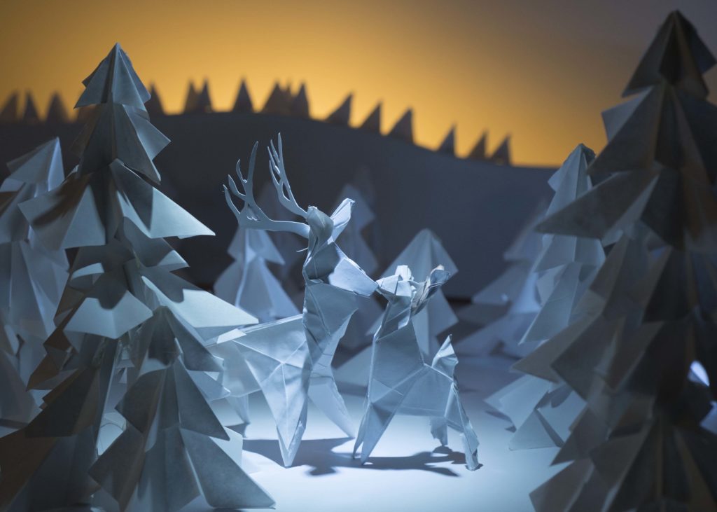 origami reindeer diorama