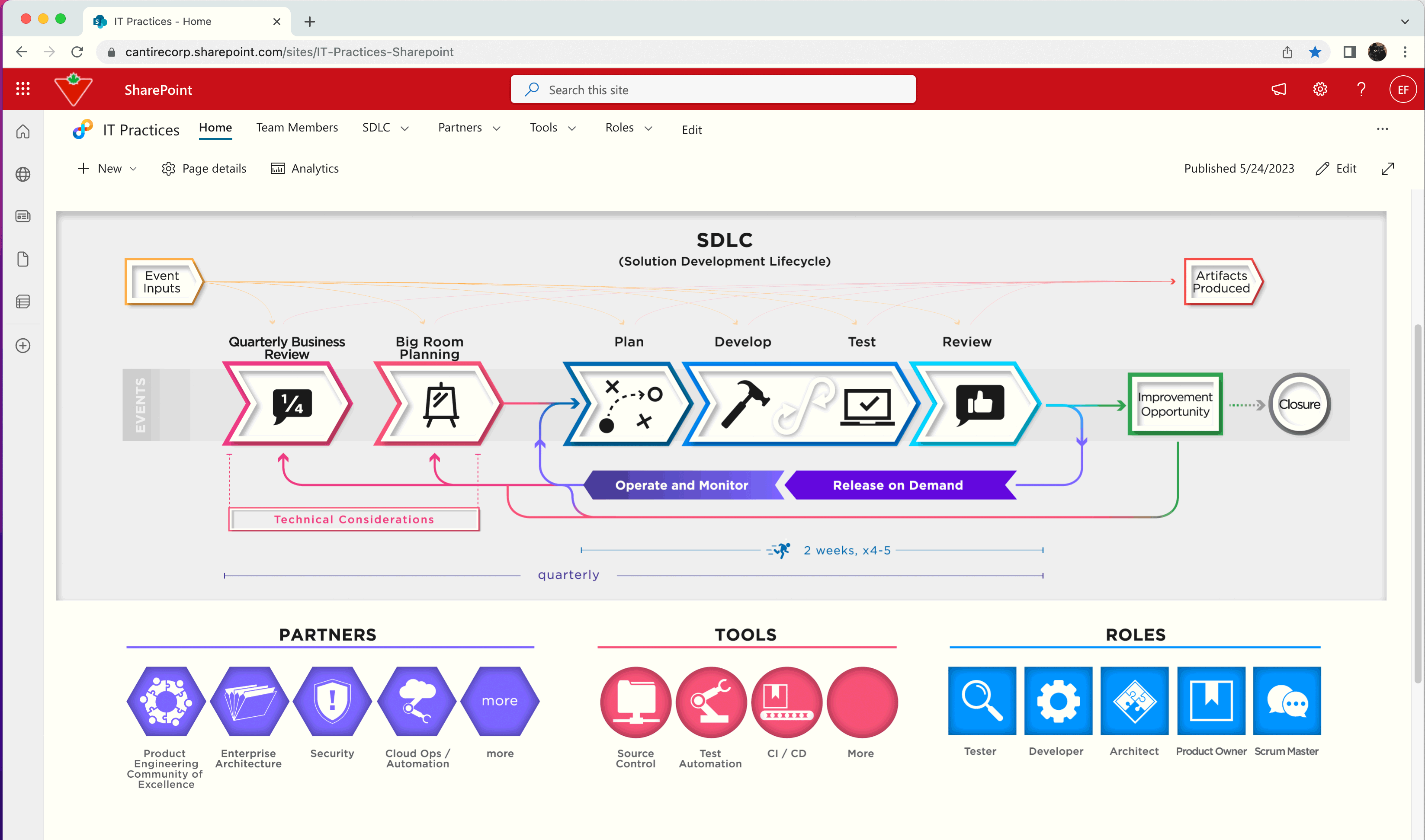 website design for Canadian Tire that contains an interactive flowchart of their solution development cycle.