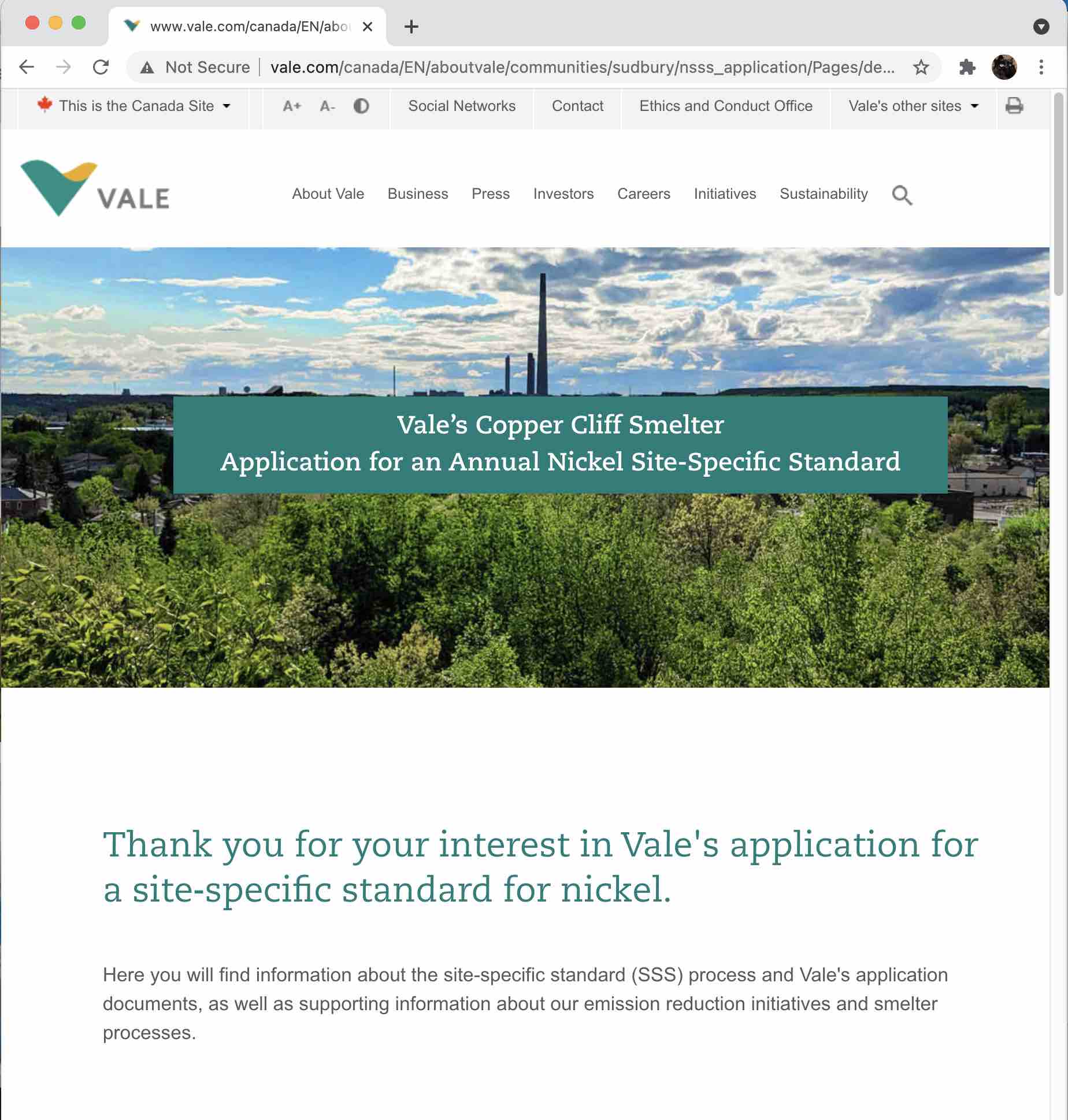 vale webpage