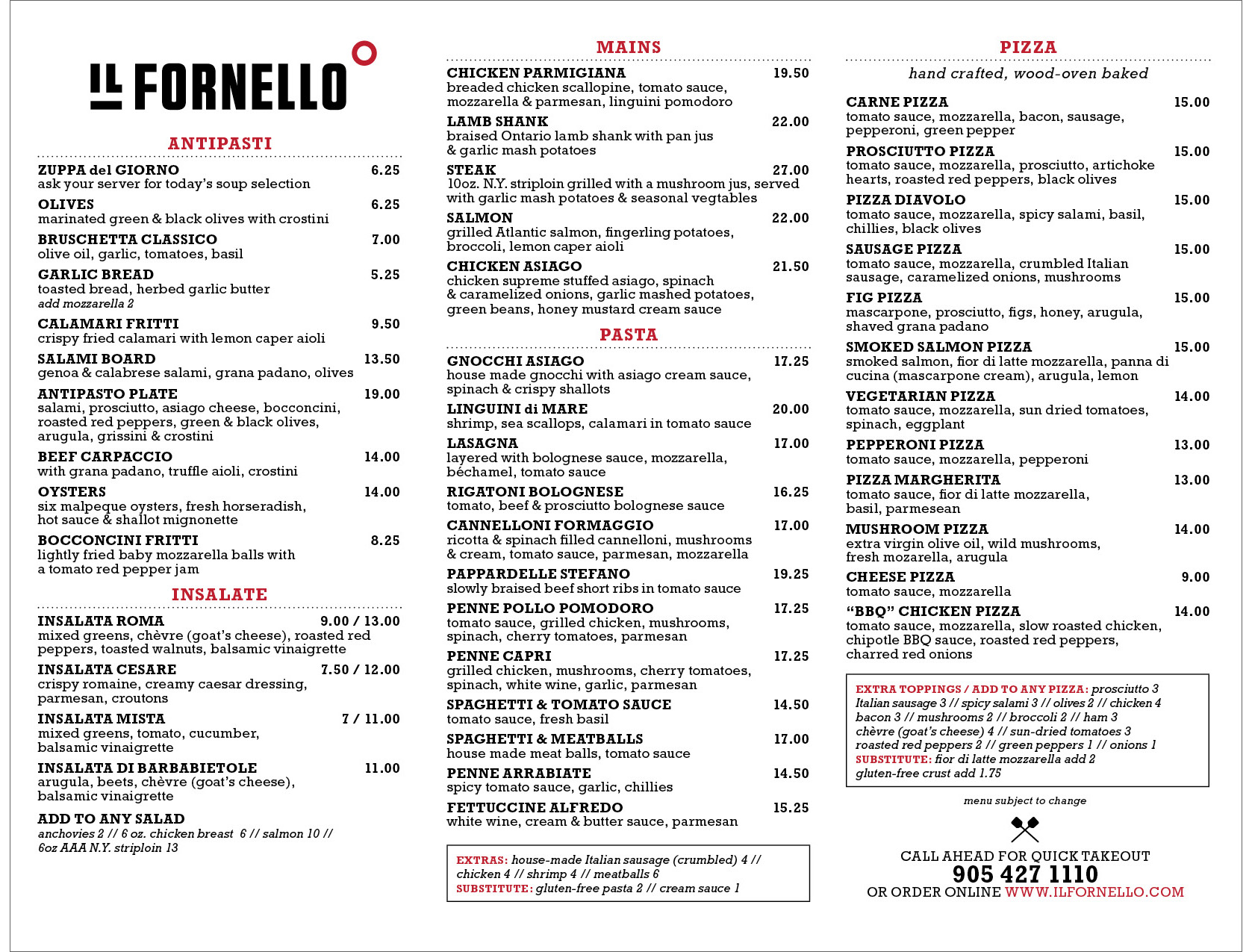 trifold menu for italian food