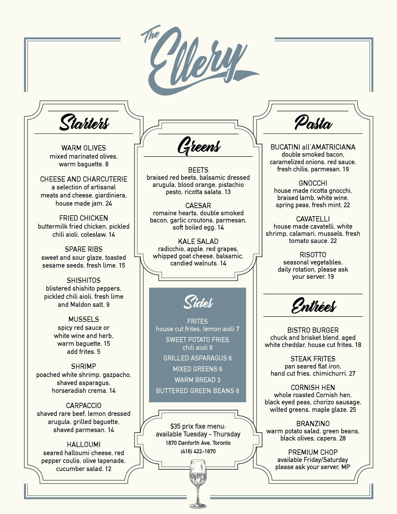 the ellery menu showing its geometric layout