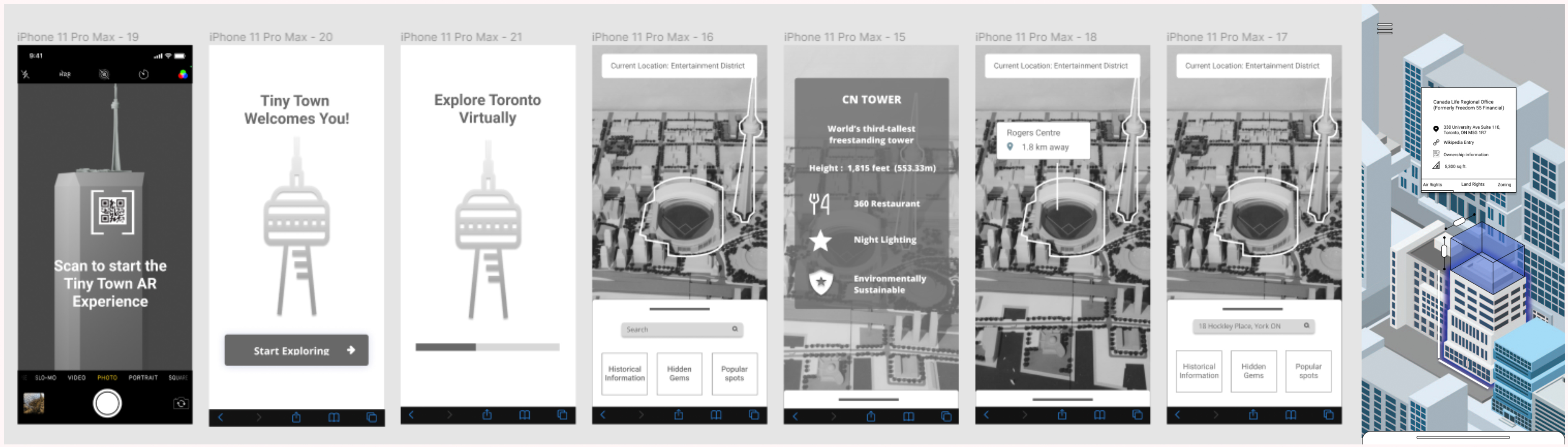 wireframes for the AR prototype