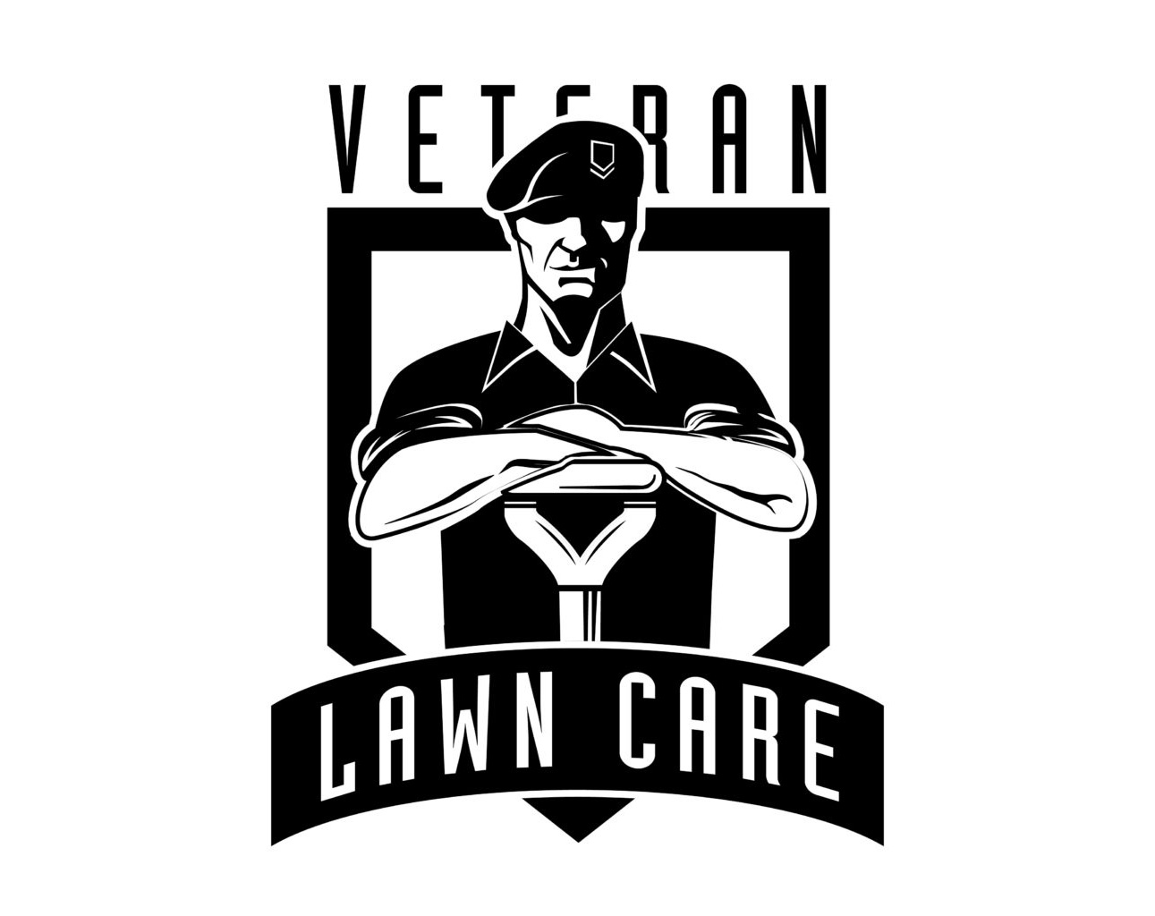 the veteran lawncare logo shows a soldier holding a shovel